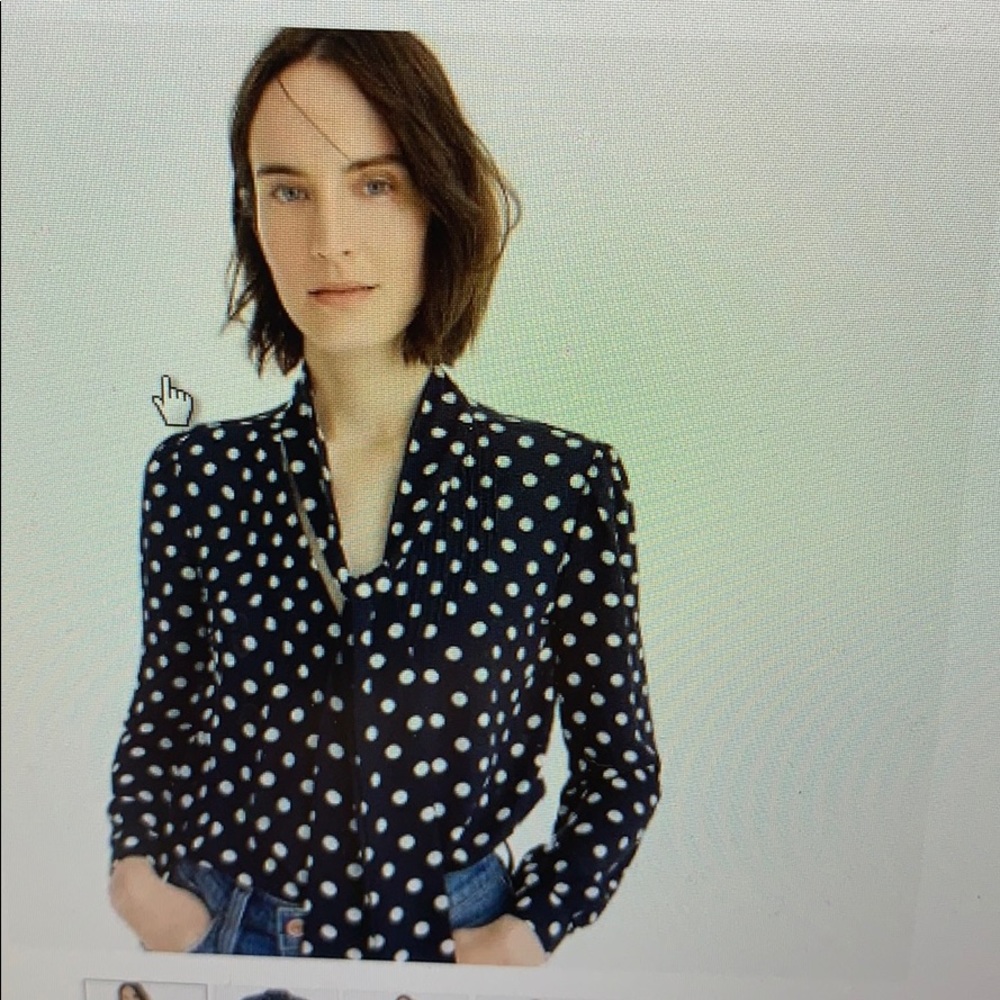 Jcrew drapey tie-neck top in polka dot, size 00